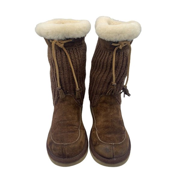 Ugg Australia 5124 Suburb Brown Size 6 Suede Crocheted Shearling Sweater Boots - Picture 2 of 10
